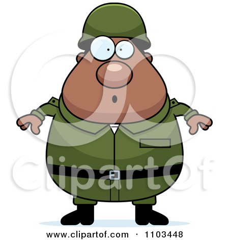 Clipart Surprised Chubby Black Army Man - Royalty Free Vector Illustration by Cory Thoman