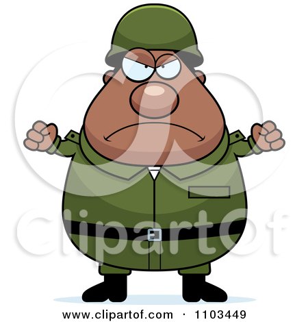 Clipart Mad Chubby Black Army Man - Royalty Free Vector Illustration by Cory Thoman