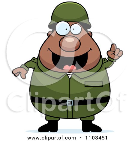Clipart Chubby Black Army Man With An Idea - Royalty Free Vector Illustration by Cory Thoman