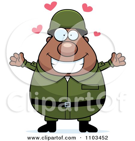 Clipart Loving Chubby Black Army Man - Royalty Free Vector Illustration by Cory Thoman