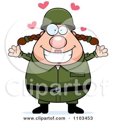 Clipart Loving Chubby Caucasian Army Woman - Royalty Free Vector Illustration by Cory Thoman