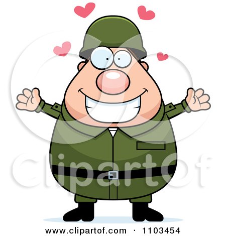 Clipart Loving Chubby Caucasian Army Man - Royalty Free Vector Illustration by Cory Thoman