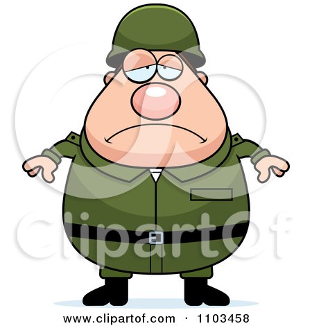 Clipart Depressed Chubby Caucasian Army Man - Royalty Free Vector Illustration by Cory Thoman