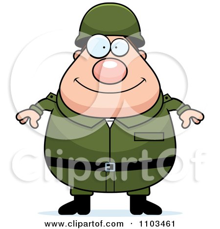 Clipart Happy Chubby Caucasian Army Man - Royalty Free Vector Illustration by Cory Thoman