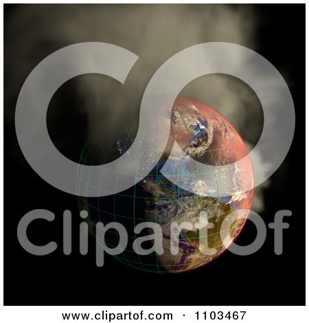Clipart 3d Burning Irradiated Earth With A Grid Smoking On Black 2 - Royalty Free CGI Illustration by Leo Blanchette