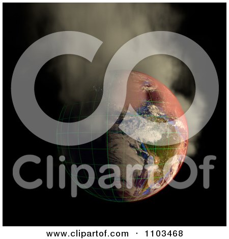Clipart 3d Burning Irradiated Earth With A Grid Smoking On Black 3 - Royalty Free CGI Illustration by Leo Blanchette