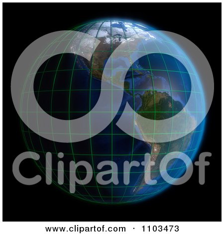 Clipart 3d Globe Featuring The Americas With A Grid On Black - Royalty Free CGI Illustration by Leo Blanchette