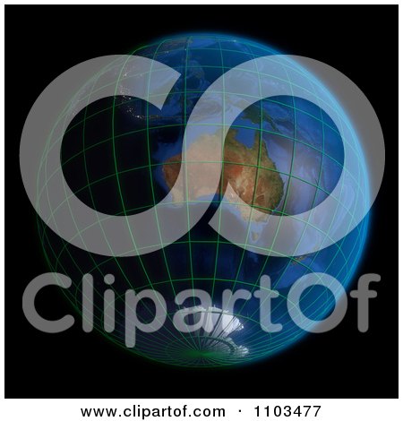 Clipart 3d Globe Featuring Australia With A Grid On Black - Royalty Free CGI Illustration by Leo Blanchette
