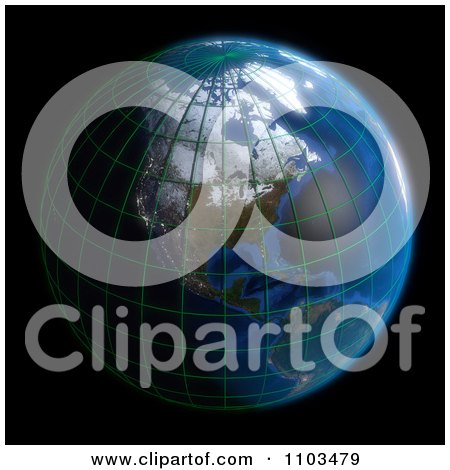 Clipart 3d Globe Featuring North America With A Grid On Black - Royalty Free CGI Illustration by Leo Blanchette