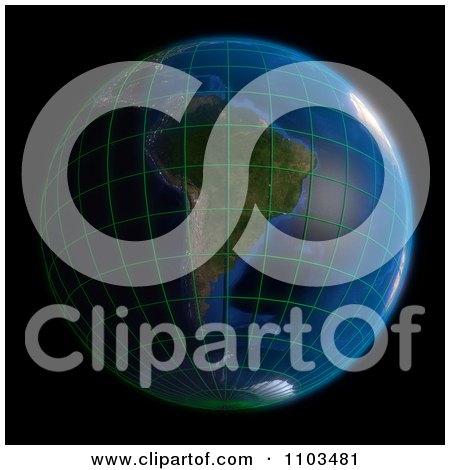 Clipart 3d Globe Featuring South America With A Grid On Black - Royalty Free CGI Illustration by Leo Blanchette
