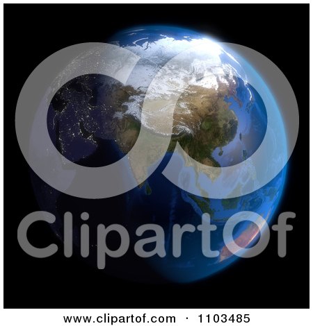 Clipart 3d Globe Featuring Asia On Black - Royalty Free CGI Illustration by Leo Blanchette