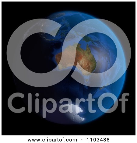 Clipart 3d Globe Featuring Australia On Black - Royalty Free CGI Illustration by Leo Blanchette