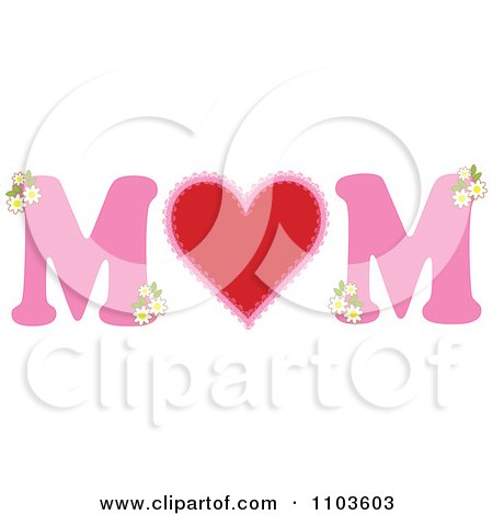Clipart MOM In Pink With A Heart And Flowers - Royalty Free Vector Illustration by Maria Bell
