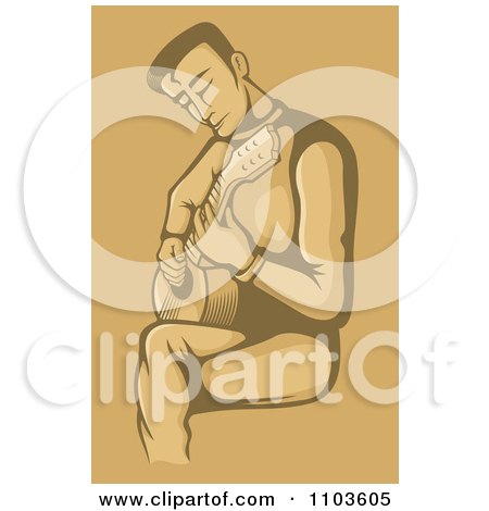 Clipart Seated Male Guitarist And Strumming In Brown - Royalty Free Vector Illustration by Any Vector