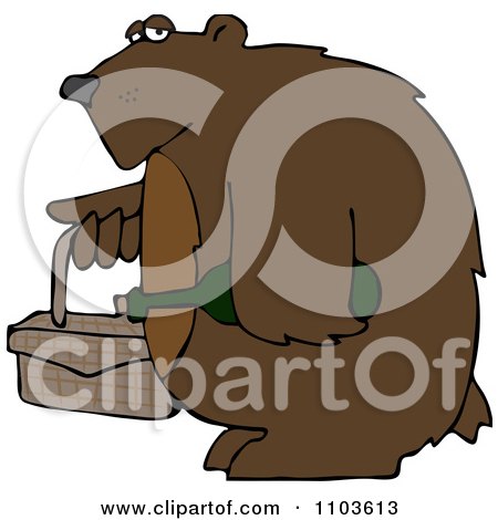 Clipart Bear Carrying A Picnic Basket And Wine - Royalty Free Vector Illustration by djart