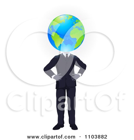 Clipart Businessman With His Hands On His Hips And A Globe Head - Royalty Free Vector Illustration by AtStockIllustration