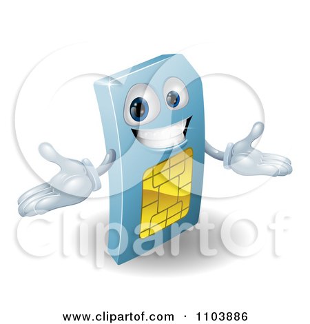 Clipart 3d Happy Blue SIM Card Mascot - Royalty Free Vector Illustration by AtStockIllustration