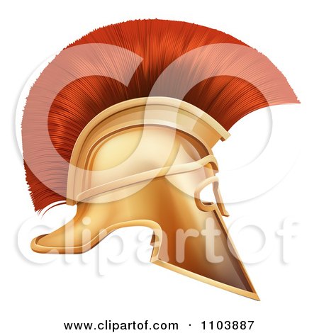Clipart 3d Red And Gold Spartan Corinthian Helmet - Royalty Free Vector Illustration by AtStockIllustration