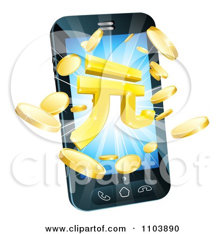 Clipart 3d Gold Coins And Yuan Symbol Bursting From A Smart Phone - Royalty Free Vector Illustration by AtStockIllustration