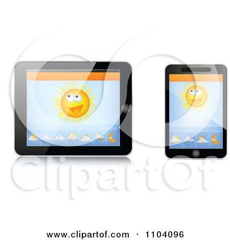 Clipart Weather App On A Cell Phone And Tablet Computer - Royalty Free Vector Illustration by Andrei Marincas