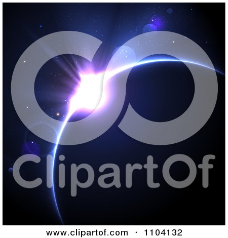 Clipart Purple And Blue Solar Eclipse With Stars And Light Flares - Royalty Free Vector Illustration by TA Images