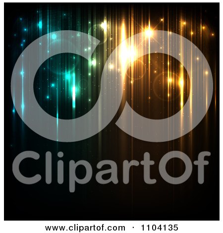 Clipart Magic Background Of Glowing Orbs And Streaks Of Green And Golden Light - Royalty Free Vector Illustration by TA Images