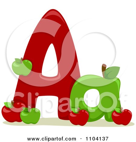 Clipart Capital And Lowercase Letter A With Apples - Royalty Free Vector Illustration by BNP Design Studio