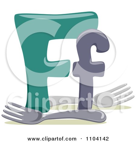 Clipart Capital And Lowercase Letter F With Forks - Royalty Free Vector Illustration by BNP Design Studio