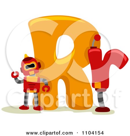 Clipart Capital And Lowercase Letter R With Robots - Royalty Free Vector Illustration by BNP Design Studio