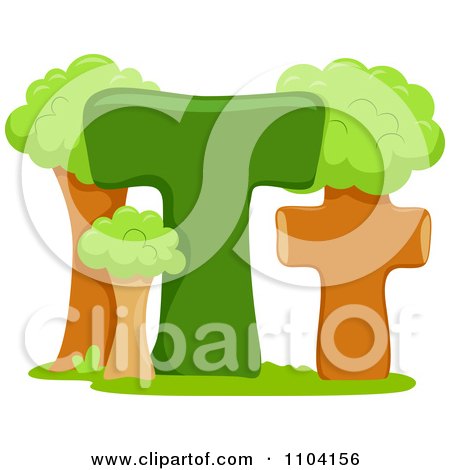 Clipart Capital And Lowercase Letter T With Trees - Royalty Free Vector Illustration by BNP Design Studio