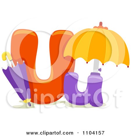 Clipart Capital And Lowercase Letter U With Umbrellas - Royalty Free Vector Illustration by BNP Design Studio