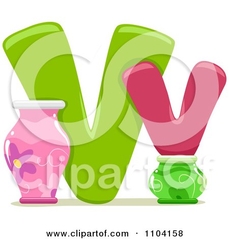 Clipart Capital And Lowercase Letter V With Vases - Royalty Free Vector Illustration by BNP Design Studio