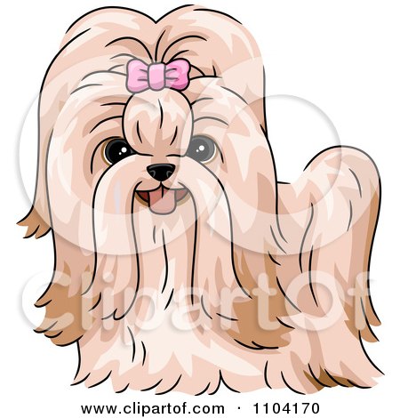 Clipart Happy Shitzu Dog With A Pink Bow - Royalty Free Vector Illustration by BNP Design Studio