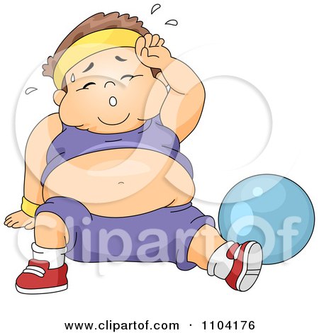 Clipart Overweight Sweaty Boy Working Out With An Exercise Ball - Royalty Free Vector Illustration by BNP Design Studio