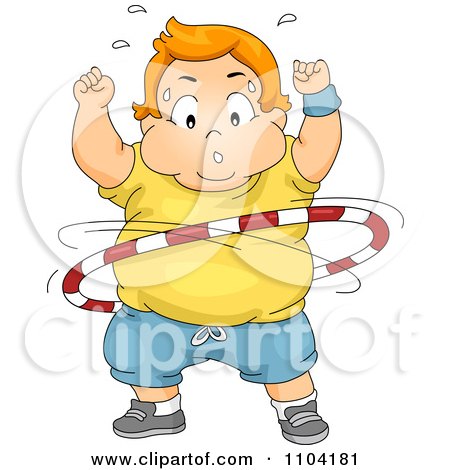 Clipart Overweight Sweaty Boy Exercising With A Hula Hoop - Royalty Free Vector Illustration by BNP Design Studio