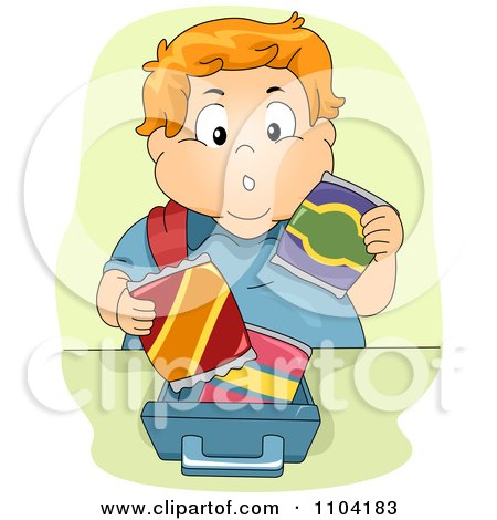 Clipart Overweight Red Haired Boy Packing His Lunch Box - Royalty Free Vector Illustration by BNP Design Studio