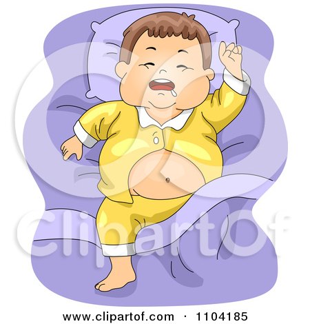 Clipart Overweight Brunette Boy Sleeping And Drooling - Royalty Free Vector Illustration by BNP Design Studio
