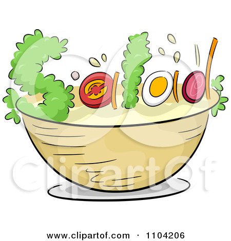 Clipart Ingredients Forming The Word Salad Over A Bowl - Royalty Free Vector Illustration by BNP Design Studio