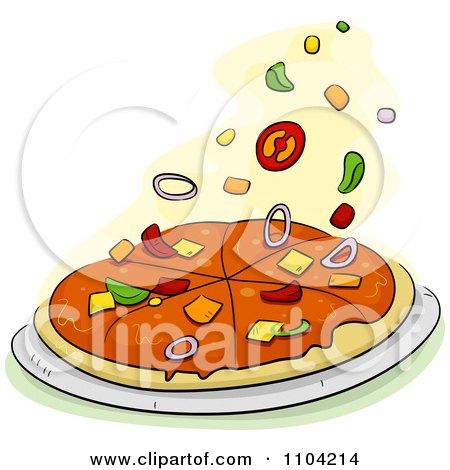 Clipart Toppings Falling Onto A Pizza Pie - Royalty Free Vector Illustration by BNP Design Studio