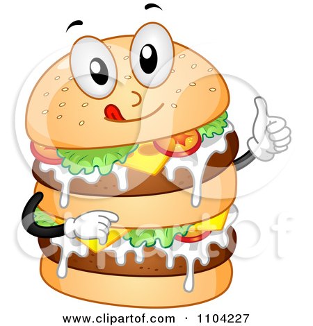Clipart Happy Double Burger Mascot Holding A Thumb Up - Royalty Free Vector Illustration by BNP Design Studio
