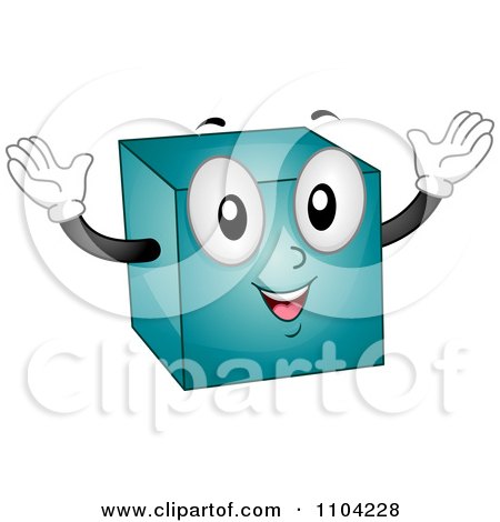 Clipart Happy Blue Cube Mascot Holding His Arms Up - Royalty Free Vector Illustration by BNP Design Studio
