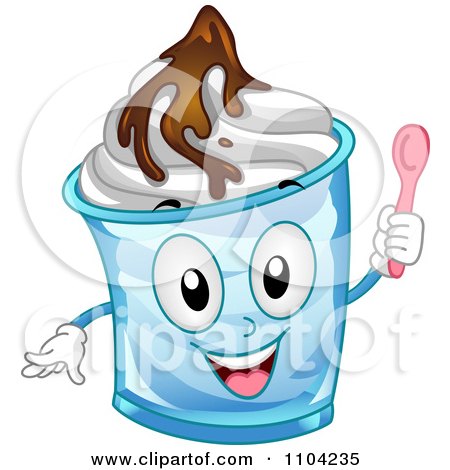 Clipart Happy Frozen Yogurt Sundae Mascot Holding A Spoon - Royalty Free Vector Illustration by BNP Design Studio