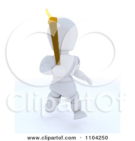 Clipart 3d White Character Running With The Olympic Torch - Royalty Free CGI Illustration by KJ Pargeter