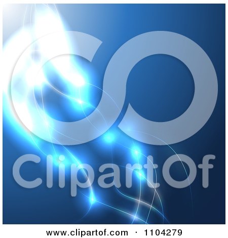 Clipart Blue Background Of Glowing Light Strands 1 - Royalty Free Vector Illustration by vectorace