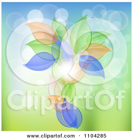 Clipart Glowing Flares And Leaves On Gradient Blue And Green - Royalty Free Vector Illustration by vectorace