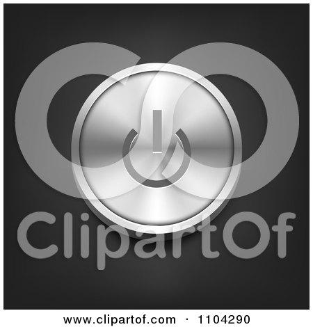 Clipart 3d Shiny Chrome Power Button On Black - Royalty Free Vector Illustration by vectorace