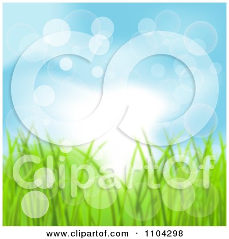 Clipart Blue Spring Sky And Grass Background With Flares Of Light - Royalty Free Vector Illustration by vectorace