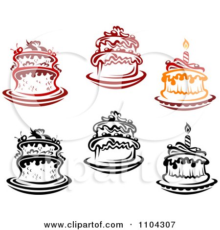 Clipart Red Orange And Black And White Birthday Cakes - Royalty Free Vector Illustration by Vector Tradition SM