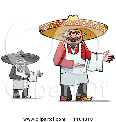 Clipart Grayscale And Colored Mexican Chefs Presenting - Royalty Free Vector Illustration by Vector Tradition SM