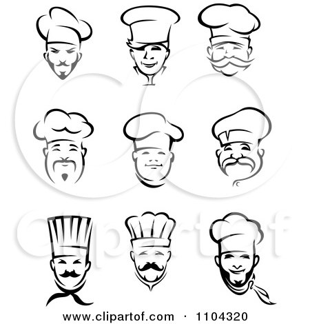 Clipart Black And White Happy Male Chefs - Royalty Free Vector Illustration by Vector Tradition SM